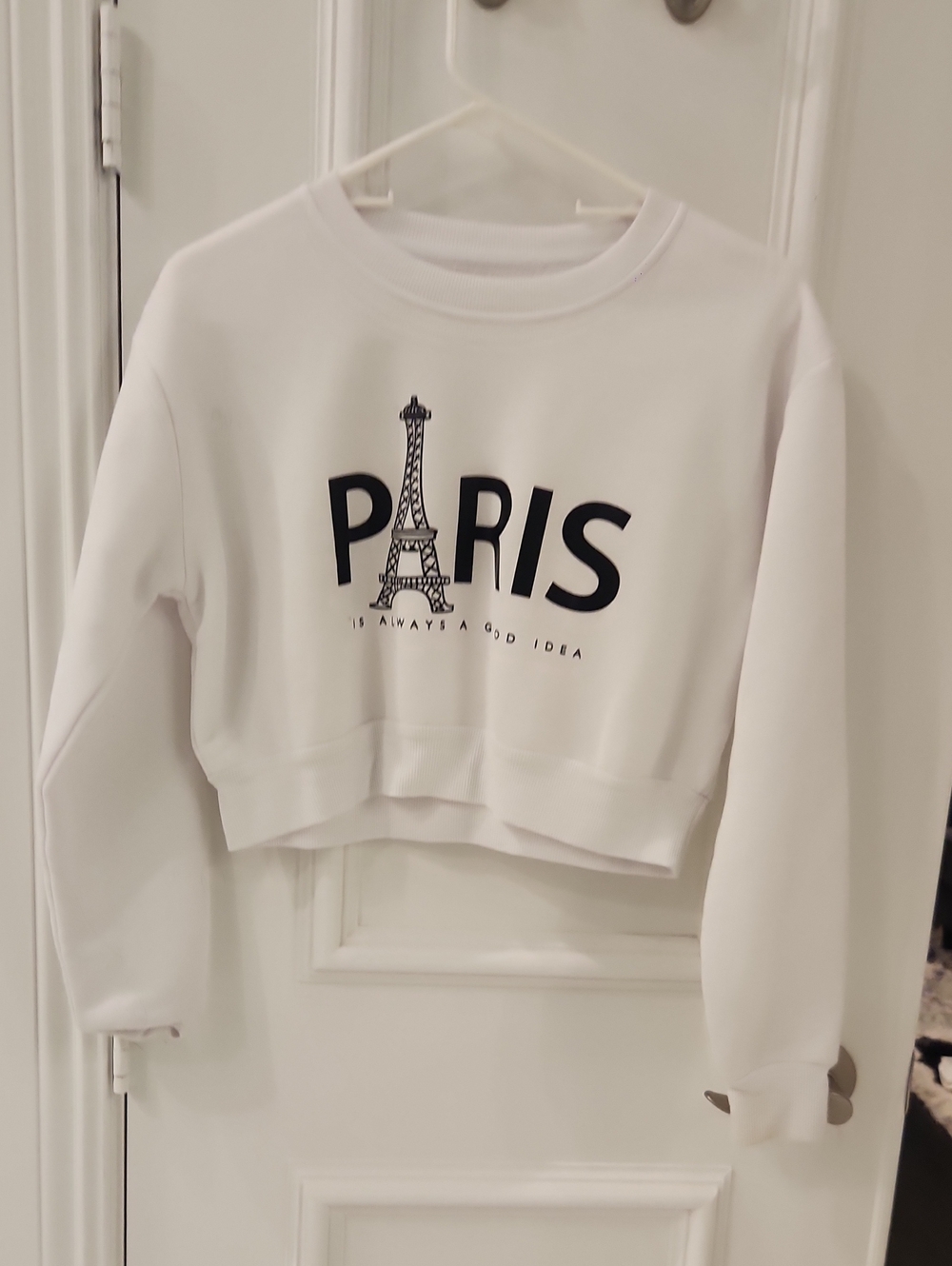 Paris Graphic Crop Sweatshirt for Kids - White